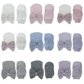 

2Pcs Baby Anti Scratching Gloves Big Bow Hat Set Protection Scratch Mittens Warmer Cap Kits Infant Newborn Supply