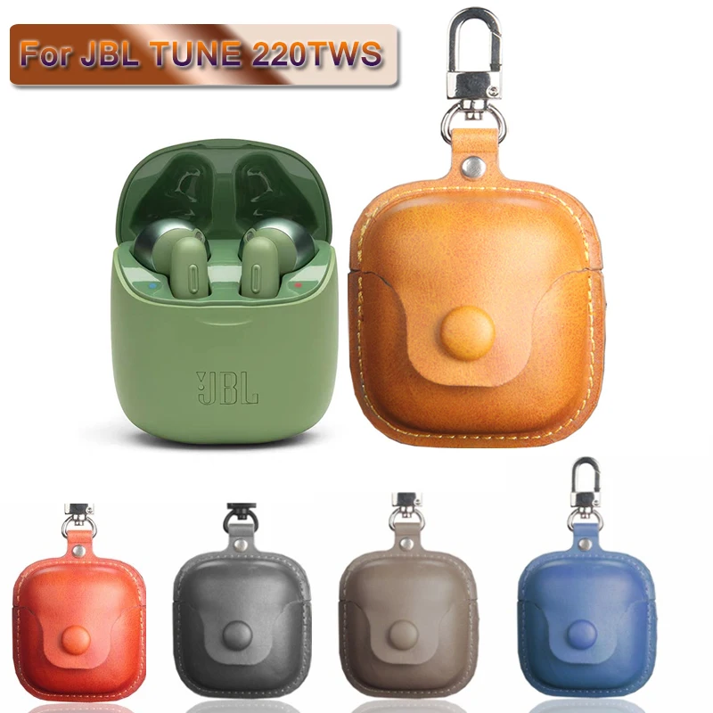 Кожаный чехол для JBL TUNE 220TWS портативный защитный с брелоком зарядное устройство