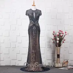 Черная Русалка вечернее платье 2019 высокий вырез Кристаллы бисером официальная женская одежда платья robe de soiree Пышное Платье