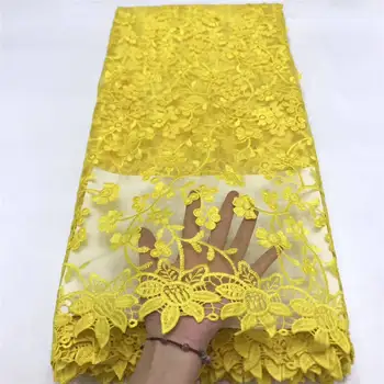 

Embroidery mesh tulLe lace fabric 5yards flower pattern yellow african lace fabrics wholesale for wedding party YZ056