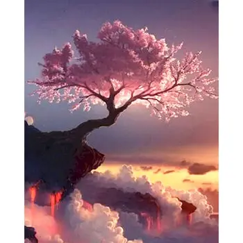 

RUOPOTY Framed Pink pine scenery Landscape DIY Painting By Numbers Handpainted Oil Paint Home Wall Art Picture For Decor gift