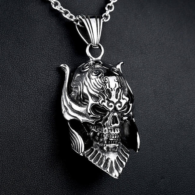 STAINLESS SEELL WAR SOLDIER SKULL NECKLACE