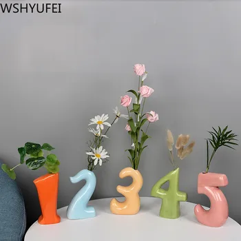 

WSHYUFEI colorful Small Fresh ceramics Vases Modern Living Room Home decor Creativity Dry Flower decorative office Ornament