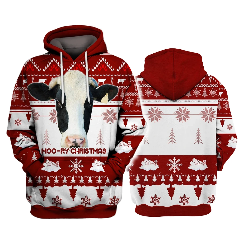 

Holstein Cattle Moo-Ry Christmas 3D Hoodies Printed Pullover Men For Women Funny Sweatshirts Christmas Sweater Drop Shipping