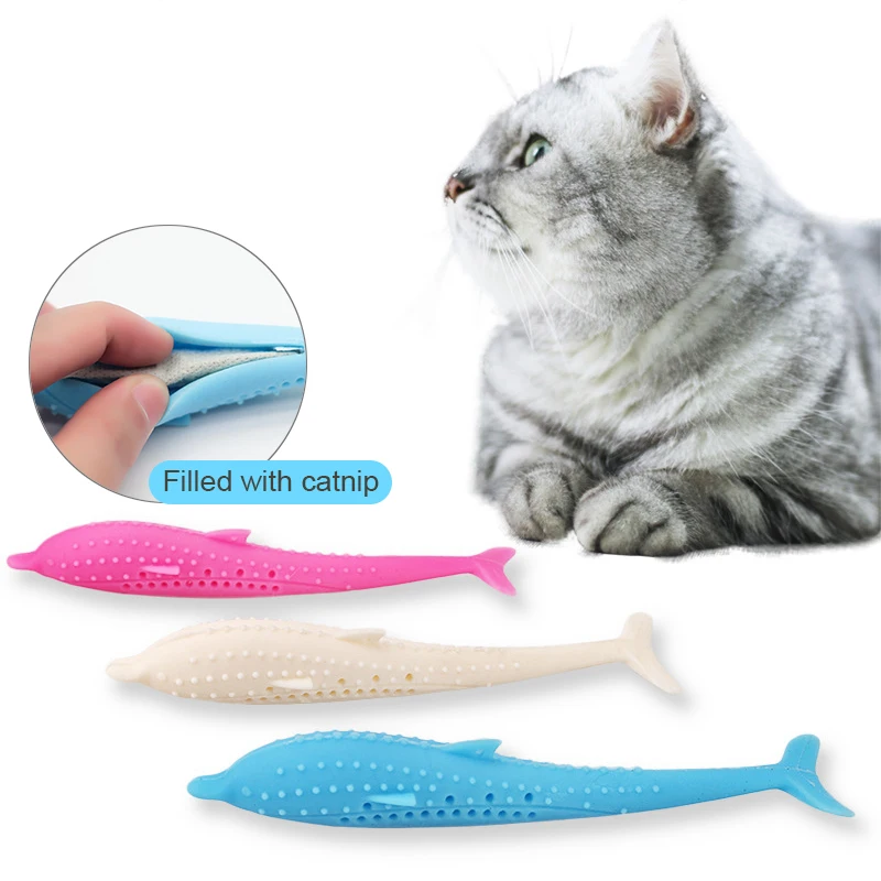 Silicone Cat Toy Toothbrush Cat Dog Molars Chew Fish Toy Catnip