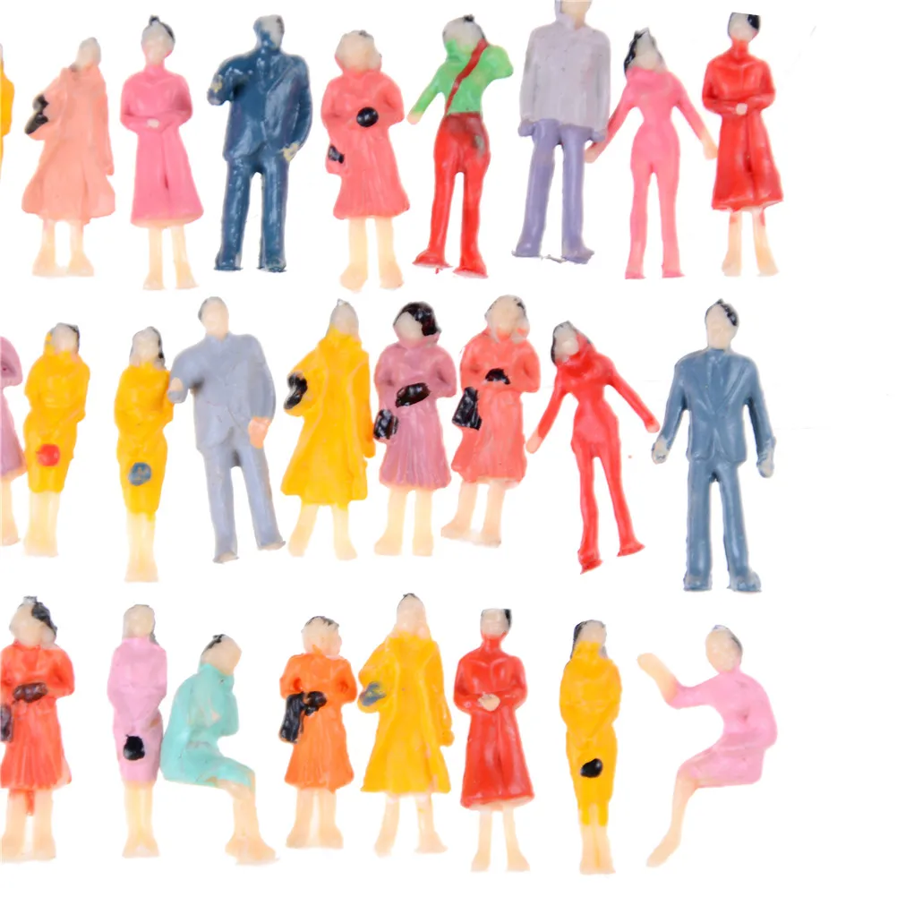 100pcs Mini Scale 1:100  Model People Painted Model People Mix Painted Model Train Park Street Passenger People Figures