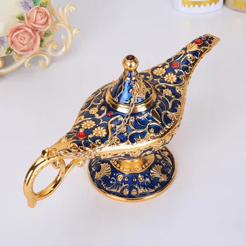 

Colorful Metal Genie Magic Lamp Retro Wishing Oil Lamp Pot Incense Burner Home Decor Collection Souvenir