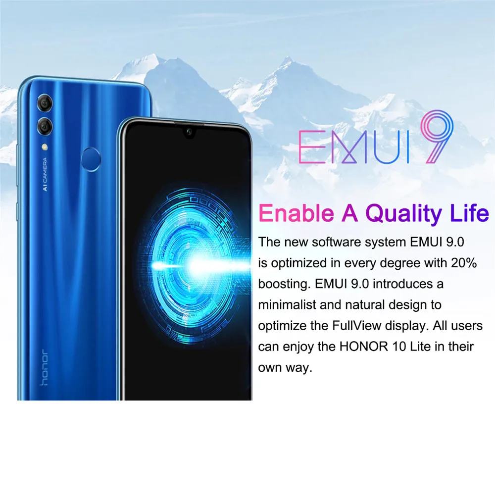 Honor 10 Lite Android 9.0 6.21inch 3+64GB Smart Phone 3400mAh 24MP 3 Camera Mobile Phone AI Camera Fingerprint Octa Core