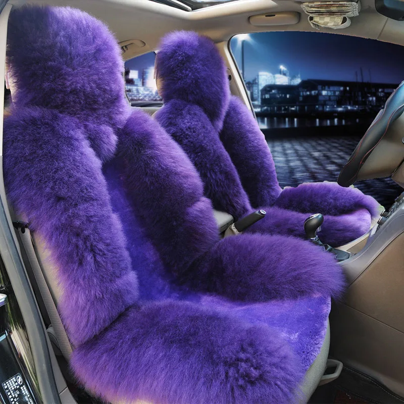 KAWOSEN, 1 шт., шерстяные передние универсальные чехлы для сидений автомобиля, зимний теплый Австралийский натуральный мех, теплая зимняя подушка для автомобиля WSC_02 - Название цвета: Purple