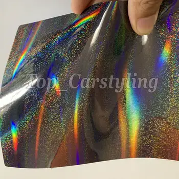 

Black glitter Rainbow holographic Vinyl Car Wrap Covering Film Laser Stickers with Air bubble Free Self adhesive 1.52x18m/Roll