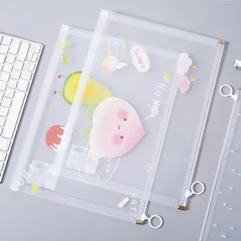 

4PCS Transparent Zipper Bag A4 File Paper Organizer Document Bag Kawaii Storage Transparent Bag For Documents