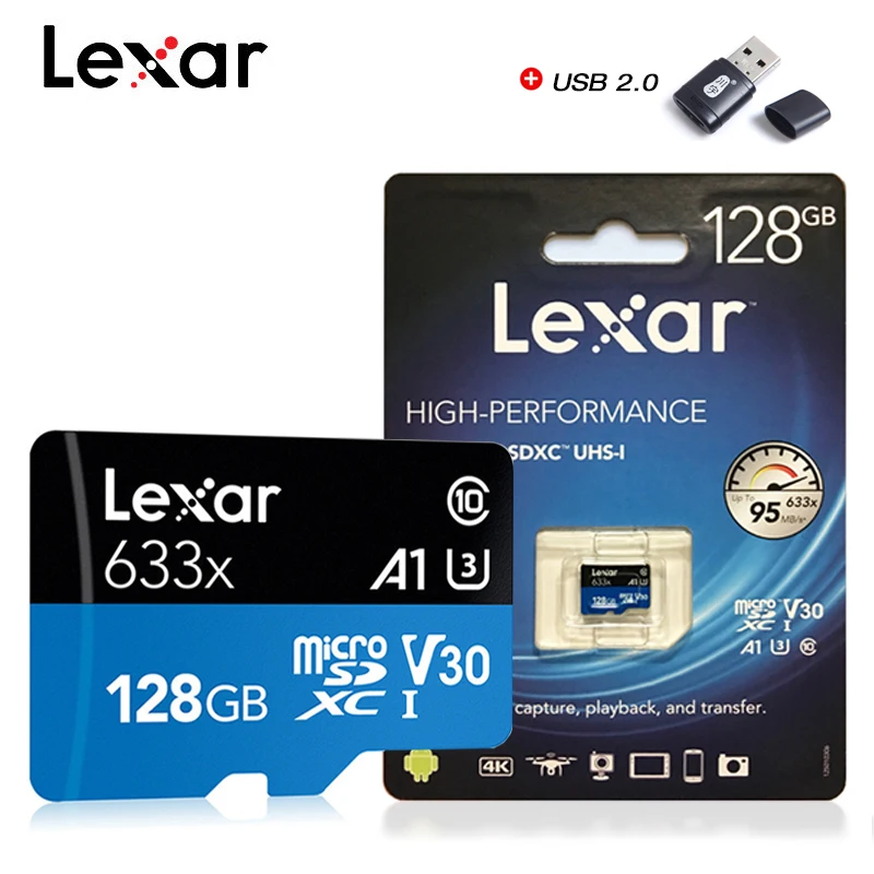 Карта памяти Lexar 32 ГБ 64 карта MicroSD SDHC/SDXC 128 256 512 класс 10 до 95 МБ/с./с для чтения