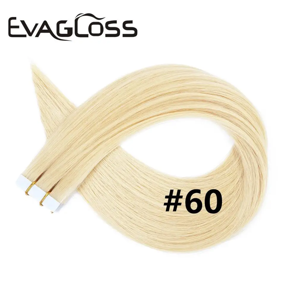 #60 EVAGLOSS, натуральные человеческие волосы для наращивания на Клейкой Ленте, 10 шт., 20 шт., 40 шт., клейкие волосы для наращивания на Клейкой Ленте, 12 дюймов/14 дюймов/16 дюймов/20 дюймов - Цвет: #60