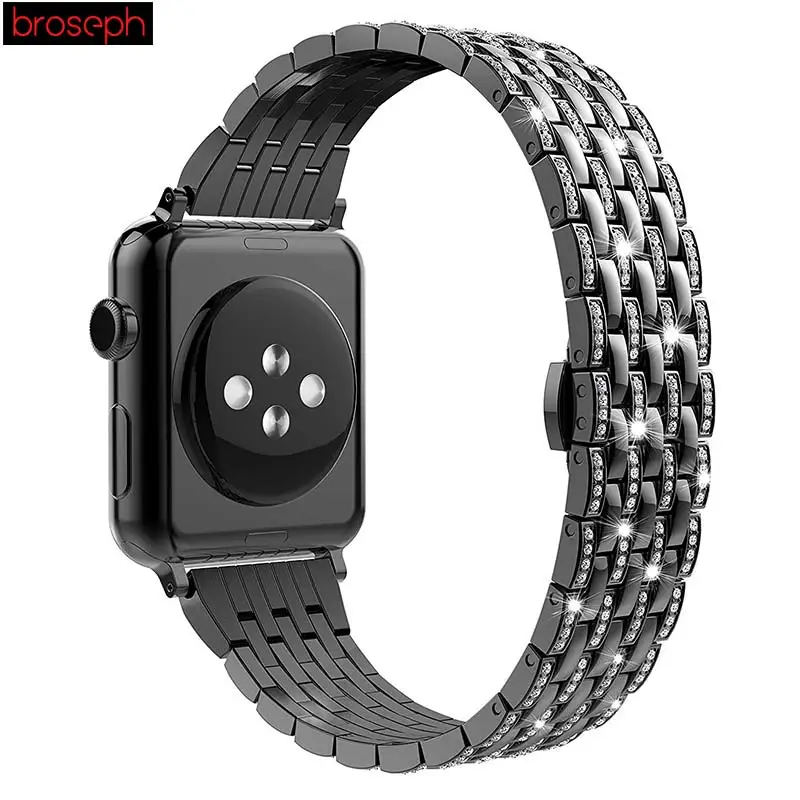 Black Ремешок для наручных часов Apple Watch серии 3/2/1 38 мм 42 мм рифленая нержавеющая сталь Ремешки для наручных часов iwatch, 4 40 мм 44 браслет - Цвет ремешка: Black