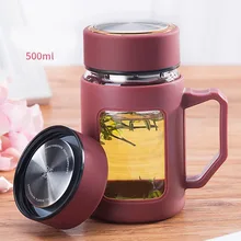 Стеклянная чашка с ручкой, крышка фильтра для мужчин и женщин, устойчивая к раздавливанию чайная чашка, офисные чашки большой емкости AUG889