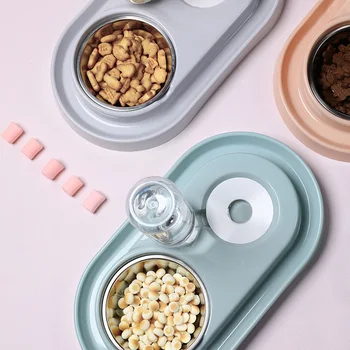 

Double Dog Cat Bowls Stainless Steel Pet Bowls Pet Food Water Feeder with Automatic Water Bottle No-Spill Slot DEC889