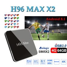 Belgium tv box H96 MAX X2 android 8.1 tv box 4GB 64GB 1080P H.265 S905X2 4K media Player smart tv box support Netflix youtube