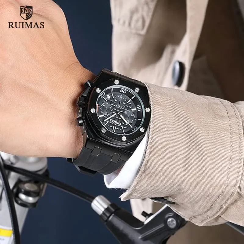 Billig RUIMAS Chronograph Männer Sport Uhr Mode Silikon Armee Militär Uhren Relogio Masculino Quarz Armbanduhr Uhr Männer