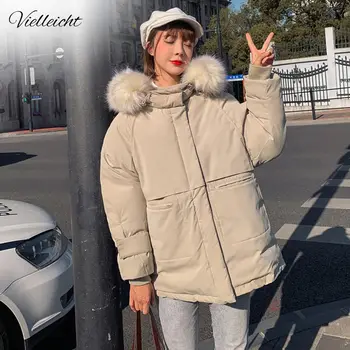 

Vielleicht 2019 Jacket Women Winter Fashion Warm Thick Short Style Fur Hooded Cotton Padded Parkas Winter Jacket Women Coat
