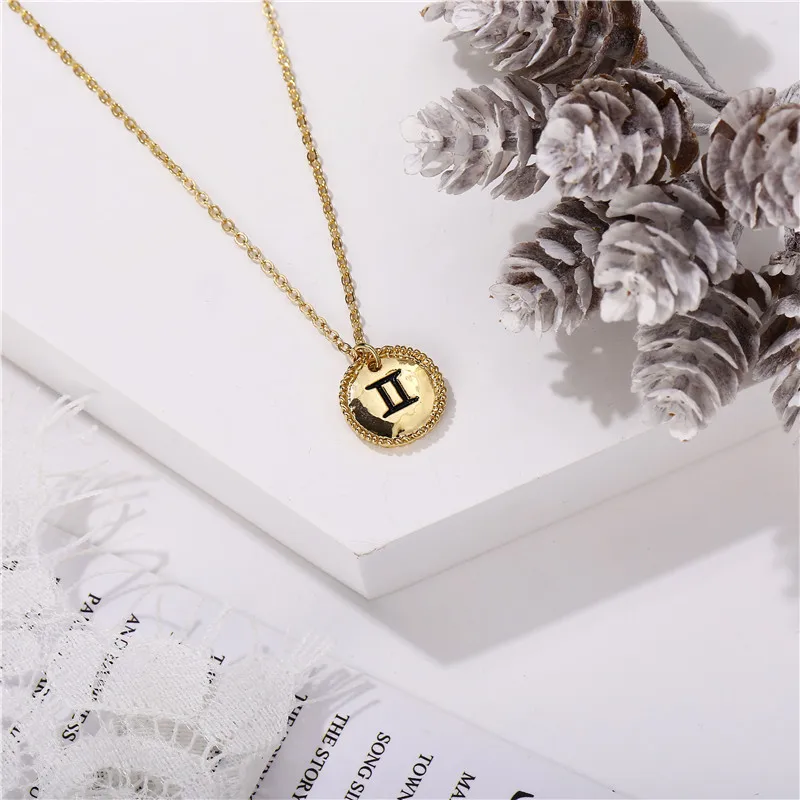 17KM 12 Constellation Star Zodiac Necklace For Women Elegant Coin Pendants Necklaces Gold Metal Choker Fashion Jewelry Gifts