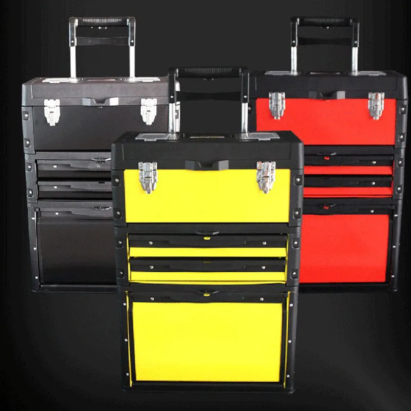 

Three-layer separate portable multi-function trolley toolbox Portable hardware combination tool cart 3 colors optional ABS+ iron