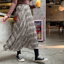 Необычная элегантная леопардовая Осенняя Женская юбка с эластичной талией, Корейская длинная Falda Mujer, винтажные плиссированные женские юбки с принтом