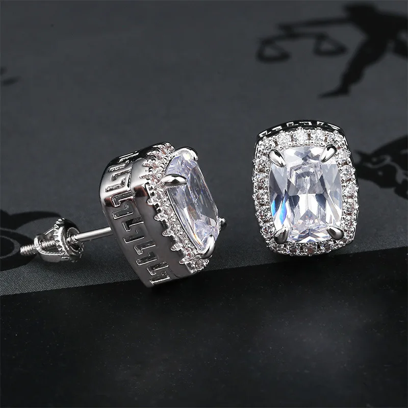 Хип-хоп ювелирные серьги для мужчин и женщин золото серебро Цвет Iced Out CZ Bling квадратные серьги с закручивающаяся задняя часть пряжки