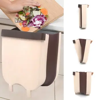 

Folding Waste Bin Kitchen Cabinet Door Hanging Trash Bin Trash Can Wall Mount Trashcan For Bathroom Toilet Waste Storage Bucket