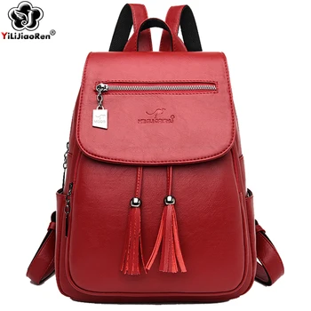 

Fashion Tassel Backpack Women Soft Leather Backpack Purse Large Capacity School Bags for Teenage Girls Big Ladies Travel Bags