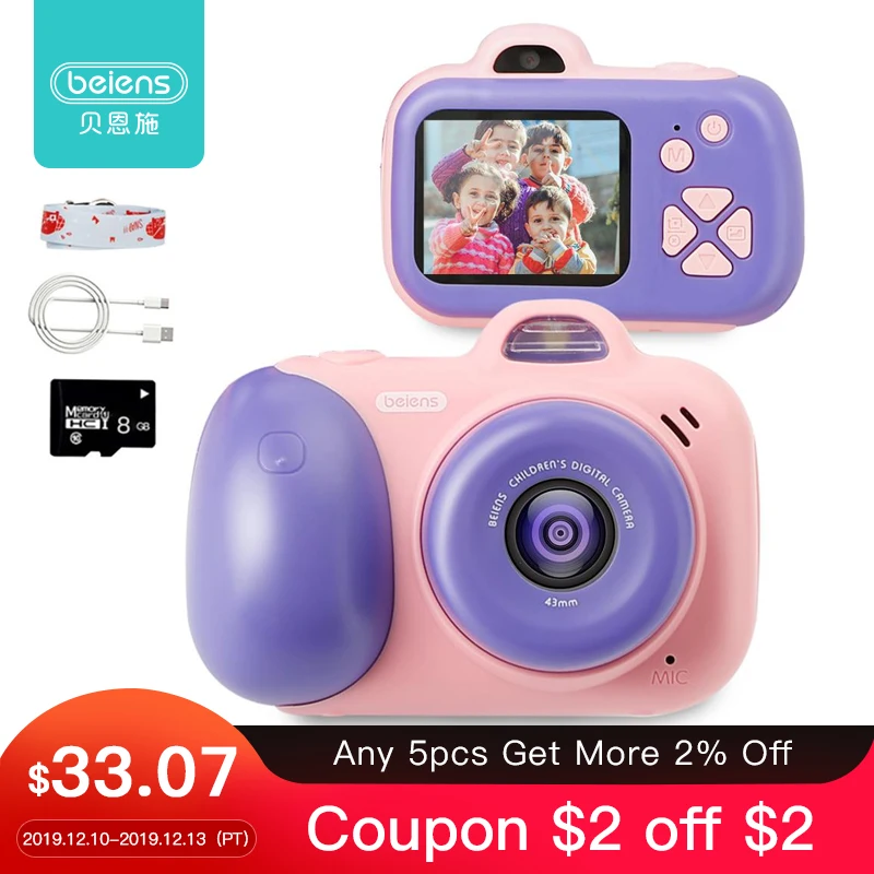 Comprar Cámara de niños Beiens juguete Digital niños 800W píxeles juguetes para niños pequeños Cámara 2 pulgadas pantalla IPS juguetes educativos regalos de navidad