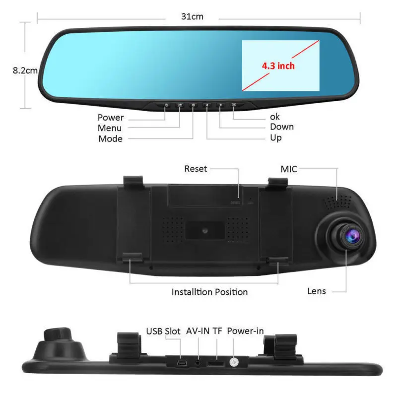 XGODY 4,3 ''HD DVR 1080P двойной объектив Автомобильная камера заднего вида видеорегистратор DVR USB SD