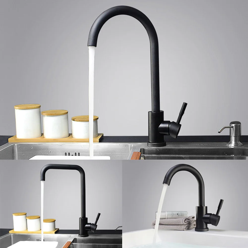 Black Paint Spray Stainless Steel Singe Handle Hot Cold Water 360 Degree Swivel Mixer Tap Basin Faucet For Kitchen Bathroom