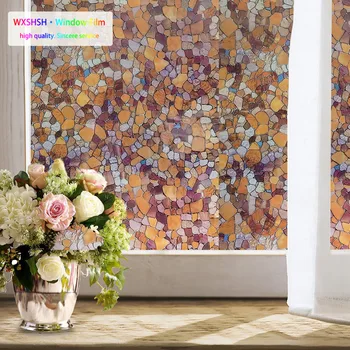 

0.6*4 m 3D Cobblestone Vinyl Window Sticker, Static Decal Cling Glass Window Films for Decorative Privacy Heat Control Anti-UV