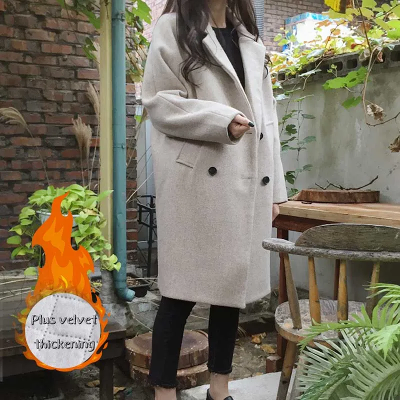 

2019 Autumn Winter New Women Thin Wool Blend Coat Female Long Sleeve Turn-down Collar Outwear Jacket Casual Elegant Overcoat