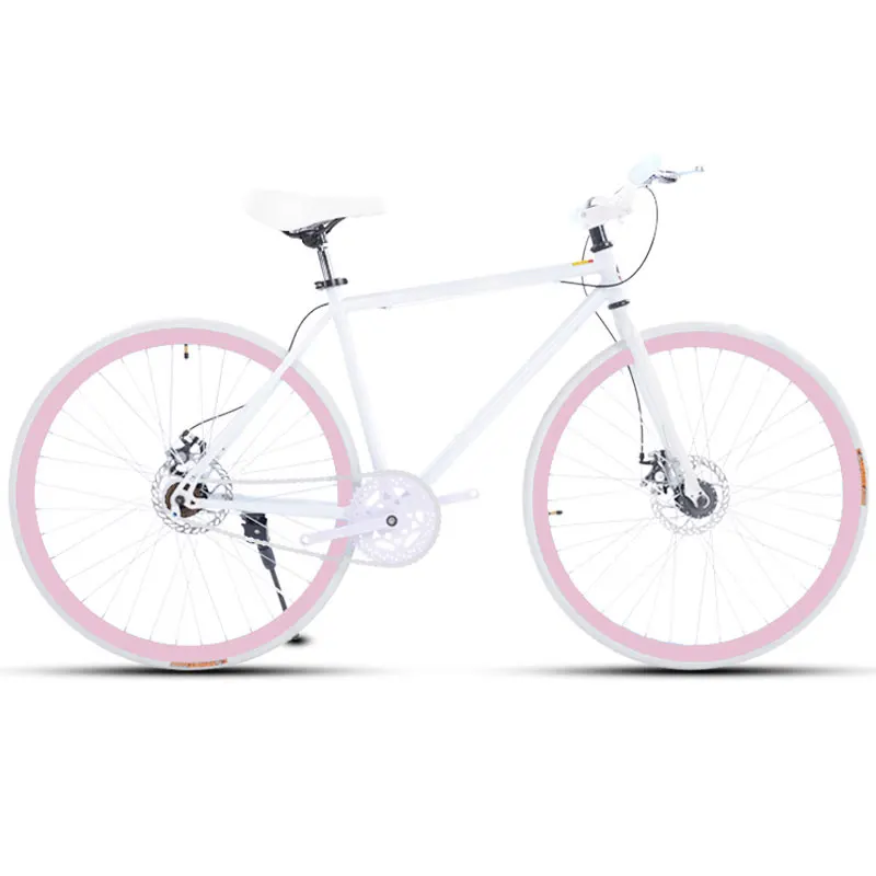 Road Bike Fixed Gear Double Disc Brakes Men and Women Fluorescent Bicycle Adult Students Cool Off Road