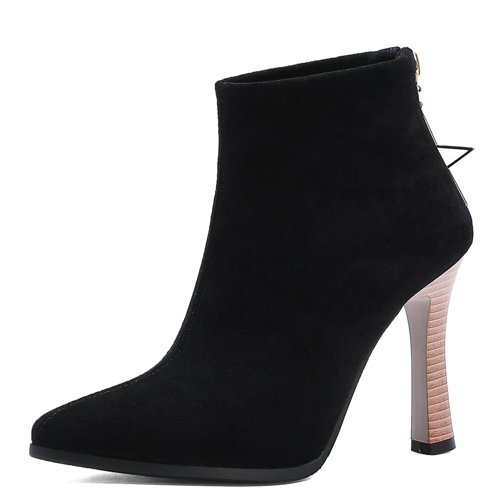 

Oversized Five-Pointed Star Metal Zipper Decoration Pointed Toe Super High Heel Chelsea Boots Violet Flock Simple Fashion boots
