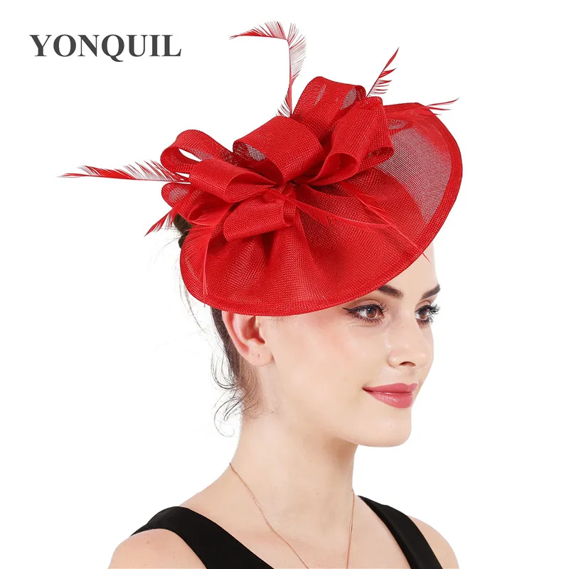 Перо Fascinators Жокейские шапочки для Для женщин Элегантный светло-голубой цвет имитация чародей шляпа девушек вечернее свадебное платье