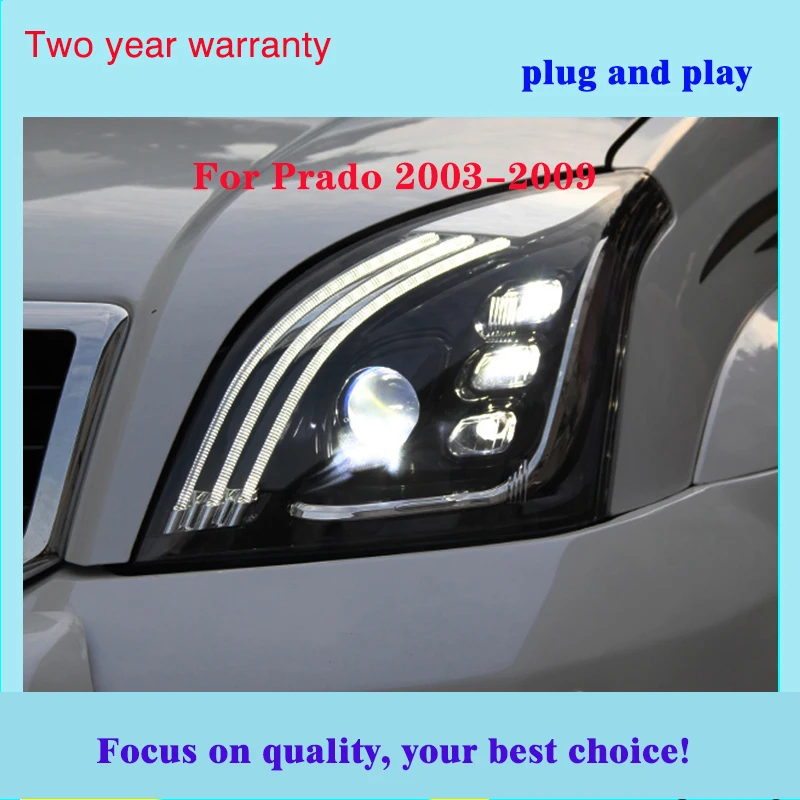 Автомобильный Стайлинг для Toyota 2003-2009 Prado, светодиодный фонарь с динамическим поворотным сигналом, светодиодный, аксессуары для фар