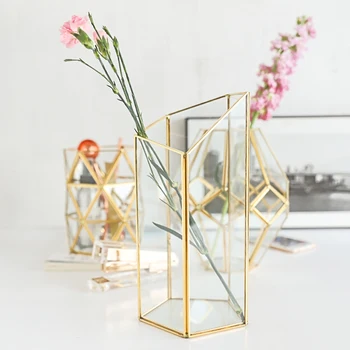 

Decorative Vases Phnom Penh Copper Glass Geometric Vases Flower Arrangement Storage Tube Tide Ornaments Nordic Light Luxury