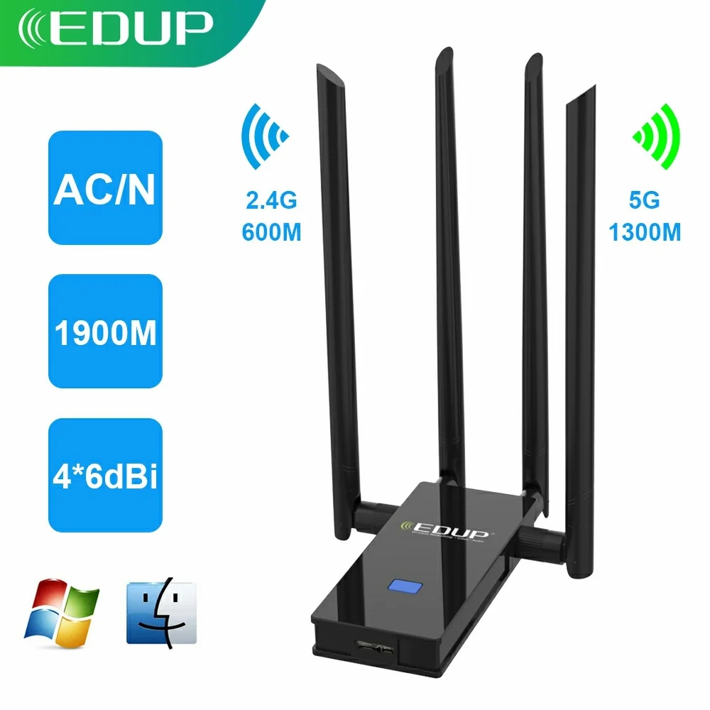 EDUP 1900Mbps USB 3.0 WiFi Adapter Dual Band 2.4G/5Ghz 802.11AC Wireless Network Card 4*6dBi WiFi Dongle Wi-Fi Adapter for PC