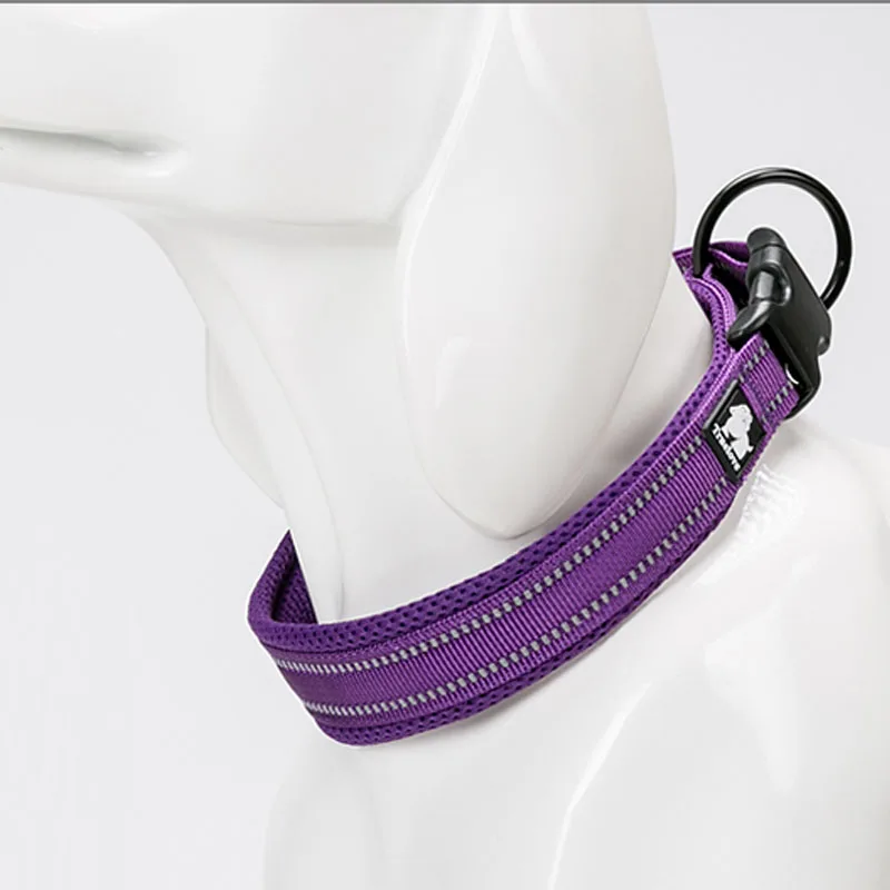 purple dog collar Truelove нейлоновый ошейник для собак, мягкие широкие ошейники для больших и маленьких собак, мягкий Светоотражающий ошейник для дрессировки собак, кошек, домашних животных - Цвет: purple dog collar