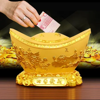 

Resin gold ingot decorative piggy bank，Household Lucky Jinbao Decoration Money Saving Box ，Golden children coin gift box
