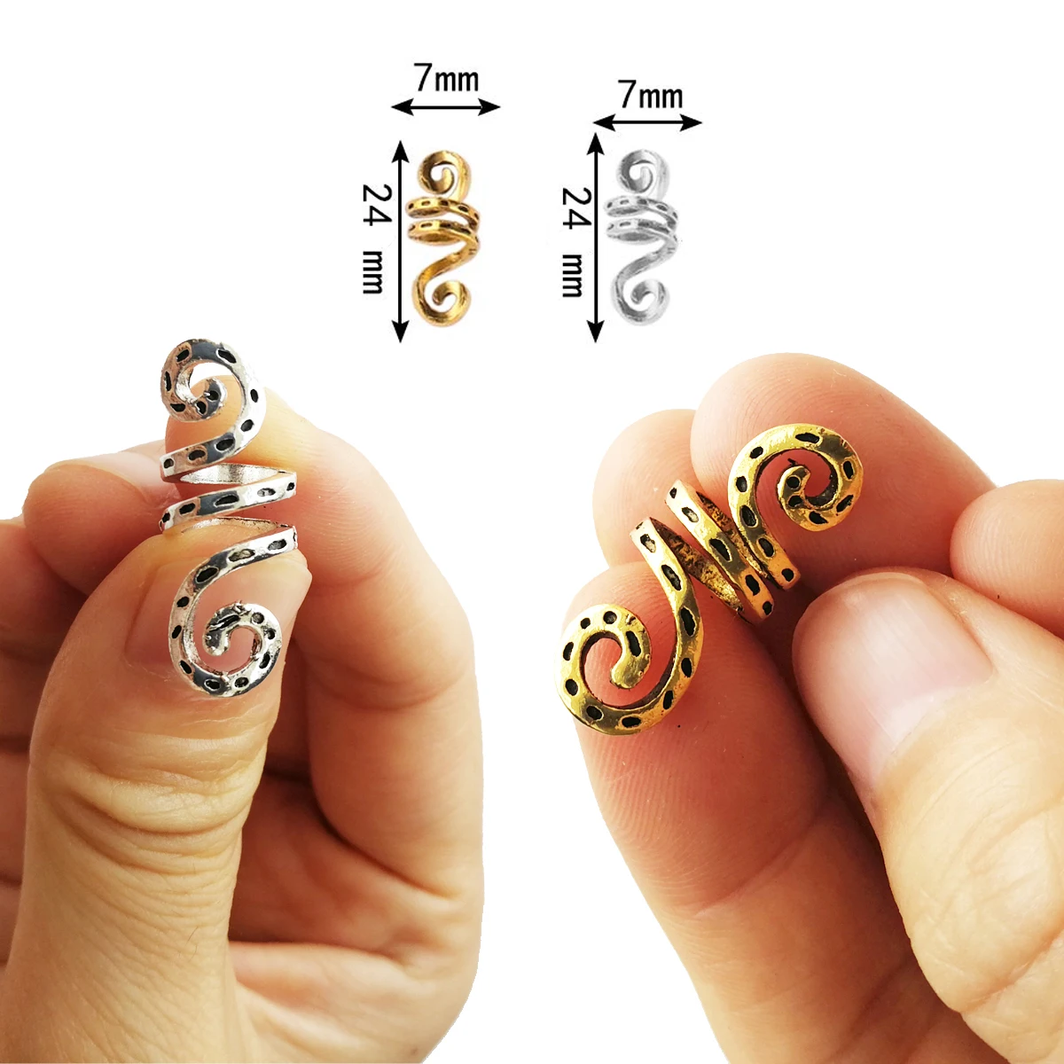 5Pcs Golden Silver Viking Spiral Charms Hair tubes Braid Dread Dreadlock Beads Clips Cuffs Rings Jewelry Hair Accessories woman 2