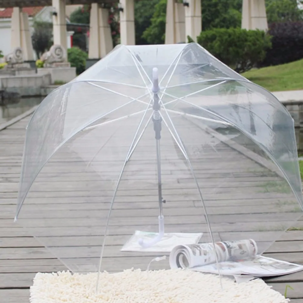 Прочный Прозрачный женский зонт с длинной ручкой полуавтоматический портативный размер для девочек Солнечный дождливый полиэстеровый зонтик дождевик