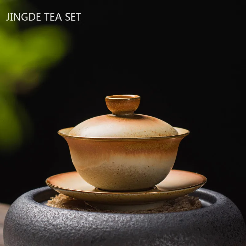 Chinese Ceramic Gaiwan Office Teacup Travel Portable Tea Bowl Handmade