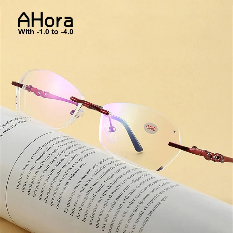 Ahora Rimless Anti Blue Light Finished Myopia Glasses Frame For Women 