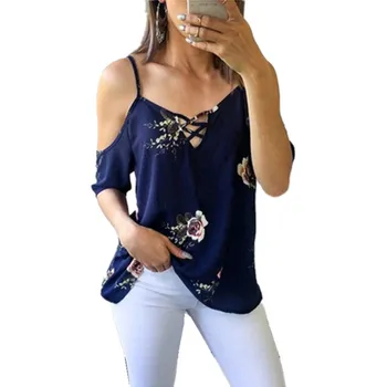 

hirigin Fashion Sexy Womens hollow Shoulder Caged blouse Summer Short Sleeve Casual Tops Blouses blousa women female