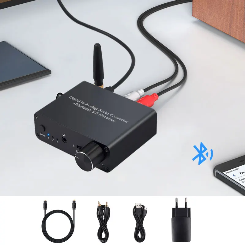 192kHz Digital to Analog Converter Bluetooth DAC With Headphone Amplifier Volume Control Optical Coaxial to RCA 3 5mm Adapter