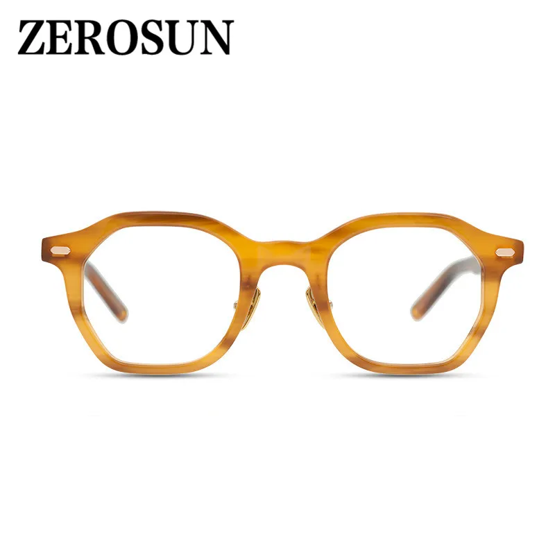 Zerosun полигоновые очки, мужские ацетатные очки, оправа для мужчин и женщин, винтажные модные очки по рецепту, Модные оптические очки