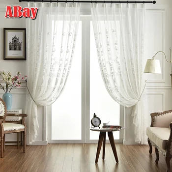 

European Style Sheer White Curtains for Living Room Tulle for Window Curtains On Bedroom Embroidery Home Decoration Voile Drapes